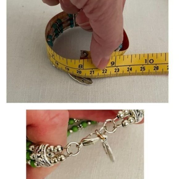 Multilayer Green Beaded Bracelet Bohemian Zinc Alloy w/Feather Charm New - Picture 6 of 6